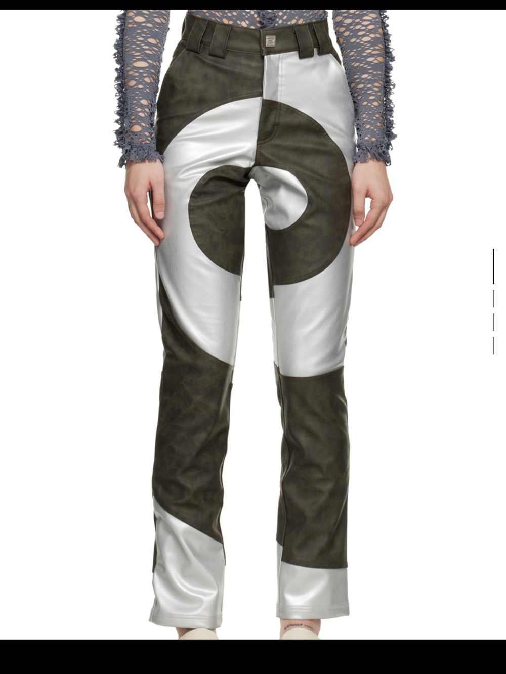 Black & Silver Geometric Panel Straight-Leg Pants